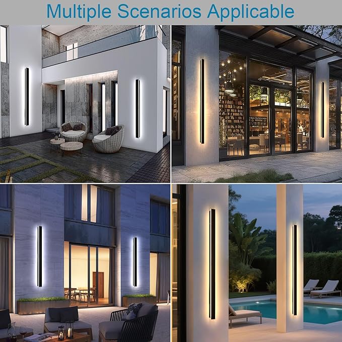 2PC 92.5inch Long Outdoor Wall Lights, 2700k-6500k Dimmable Exterior Lighting Fixtures Wall Mount IP65 Waterproof Black Modern Outdoor Wall Lights LED Outdoor Porch Lights for House Patio
