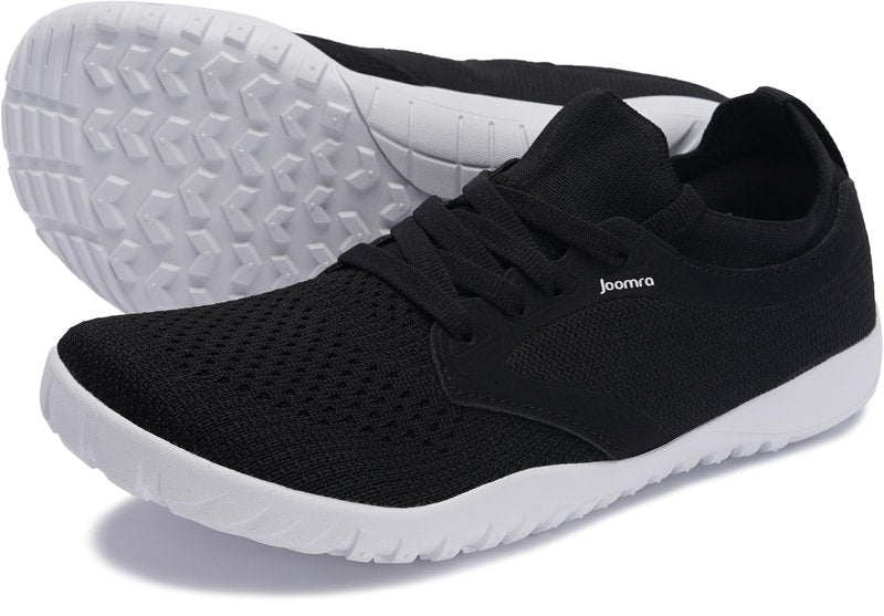 Joomra Women's Wide Minimalist Barefoot Shoes | Wide Toe Box Fashion Sneakers | Zero Drop Grippy Sole Black White Size 7.5-8