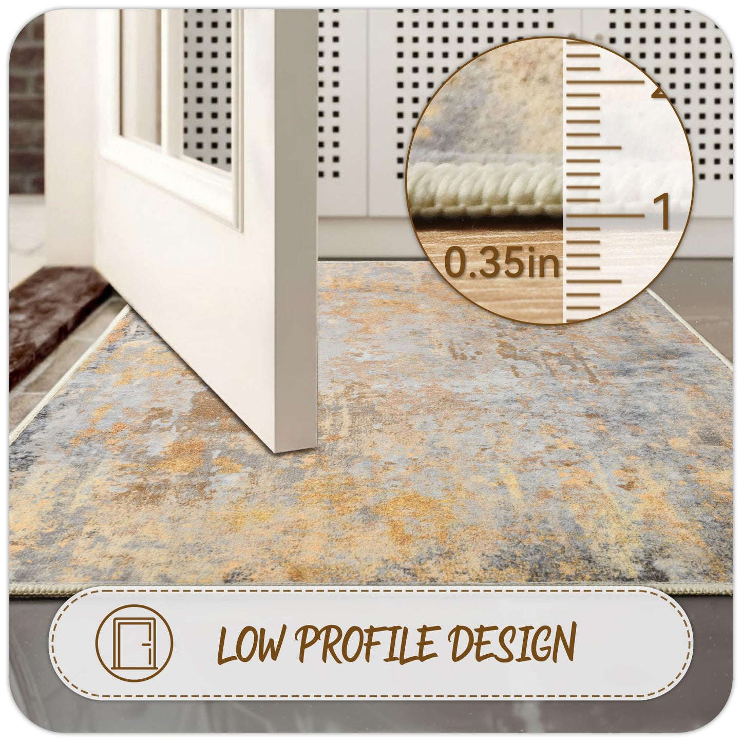 Entryway Rug 2x3 Beige Gold Door Mat Indoor Entrance 24x36, Washable Small Throw Rugs for Kitchen Floor, Entry, Front Door, Bedroom Bedside, Non-Slip Low Pile Stain & Fade Resistant, Abstract