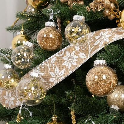 XmasExp 32ct Christmas Ball Ornaments Set -Gold Clear Plastic Shatterproof Xmas Tree Ball Decorations Hanging Baubles for Holiday Decor