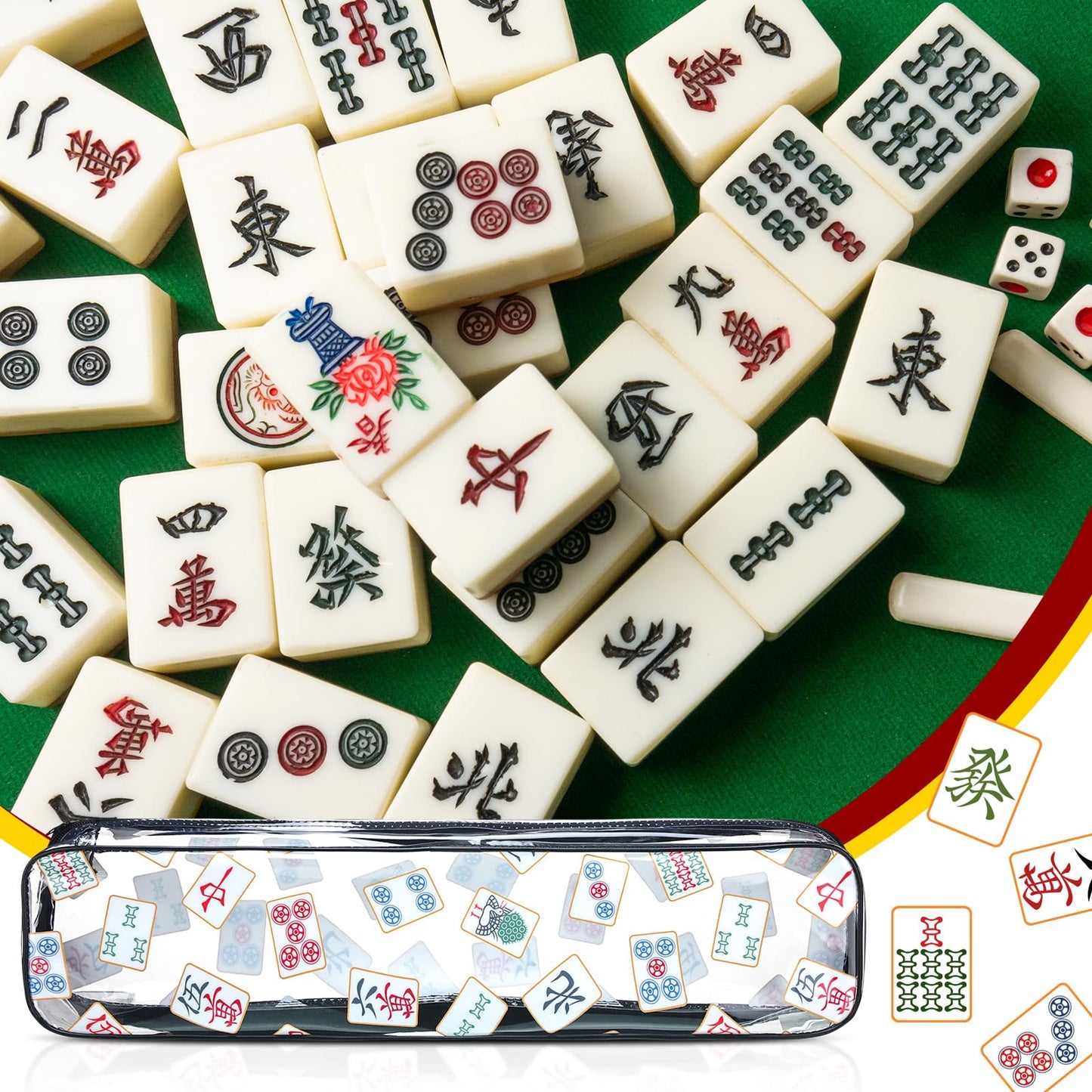 Clysee 2 Pcs Mahjong Tile Bag Mahjong Racks for Tiles and Pushers Waterproof Tile Zippered Case PVC Clear Mah Jong Gifts, Empty Bag Only, 20 x 4.5 x 2.5(Classic Style)