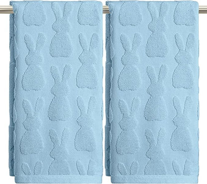 Artoid Mode 2 Pcs Light Blue 3D Rabbit Jacquard Easter Hand Towels
