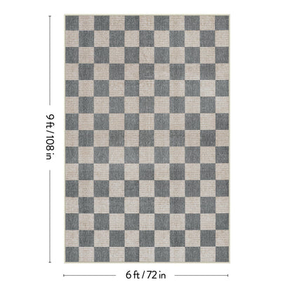 LIVEBOX Machine Washable Area Rug 6x9 Checkered, Non Slip Soft Large Bedroom Living Room Rug Farmhouse Neutral Classic Geometric Pattern Boys Rug, Indoor Carpet for Den Dorm Playroom(Grey,6'x9')