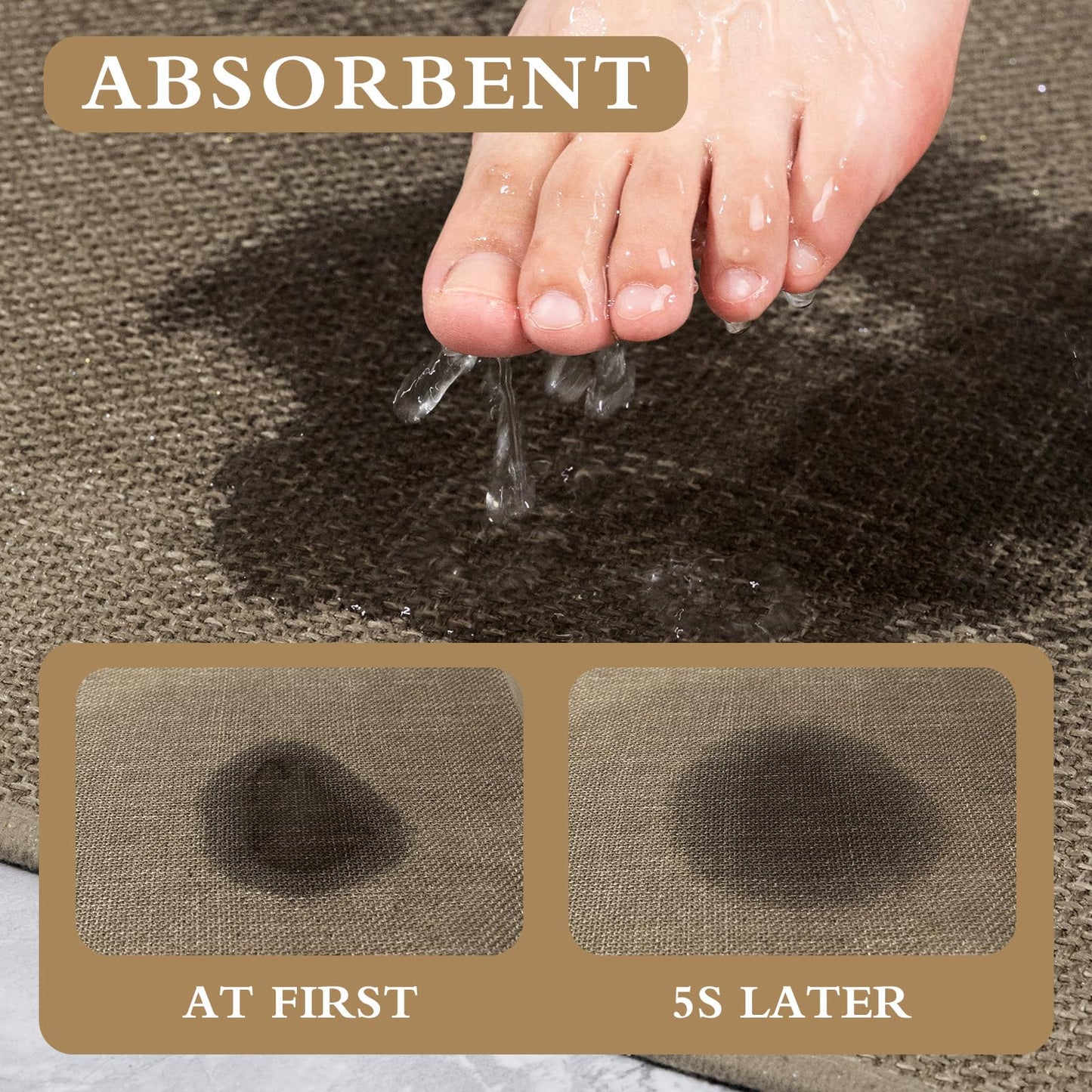 YIHOUSE Brown Bath Rug Set, 3 Piece Dark Beige Absorbent Non Slip Washable, Quick Dry Thin Bath Mat for Toilet and Floor