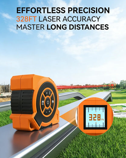 328Ft 3-in-1 Digital Laser Tape Measure Rechargeable Measuring Tool &16Ft Auto-Lock Tape Measure Movable Magnetic Hook with Area/Volume/Pythagorean, Ft/in/M/Ft+in for Construction;Woodworking;Home DIY