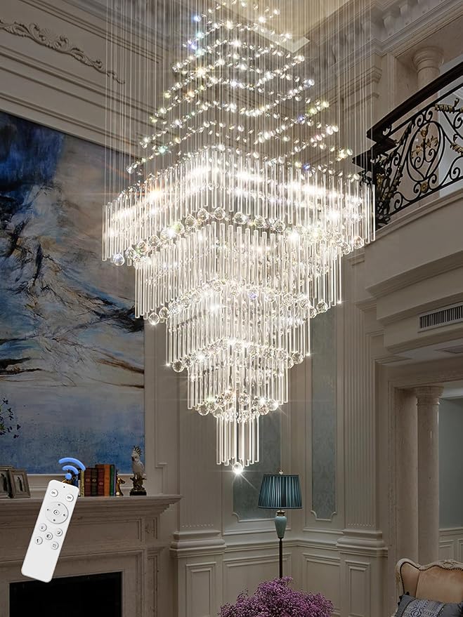 Flashing God D40''X H80'' High Ceiling Chandelier Crystal Raindrop Chandeliers Staircase Large Chandelier Villa Entrance Foyer Ceiling Light High Ceiling Pendant Light Fixture
