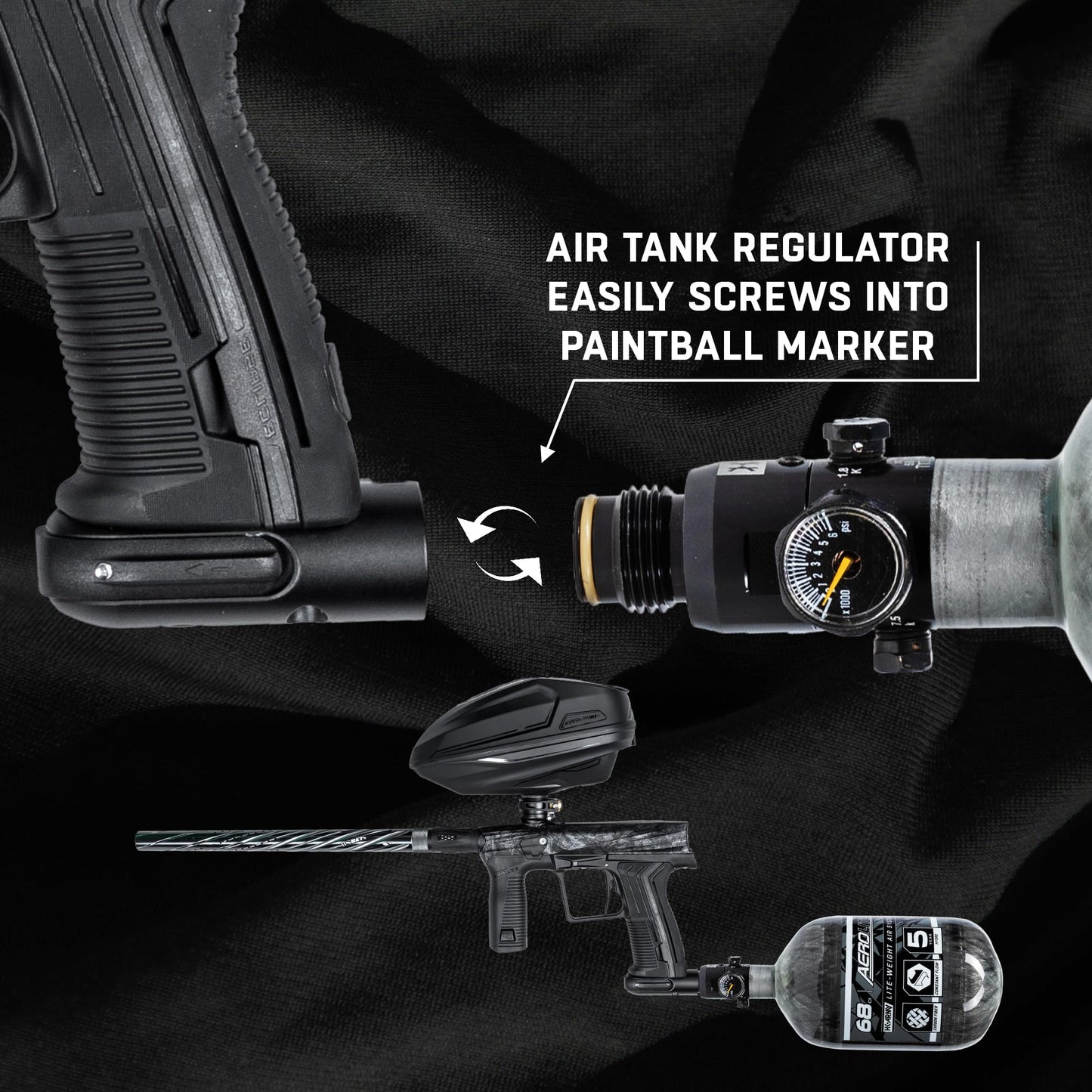 HK Army HSTL HPA Air System - 68ci/4500psi Lightweight Carbon Fiber Tank with 800psi Regulator for Paintball & Airsoft Gear - Clear