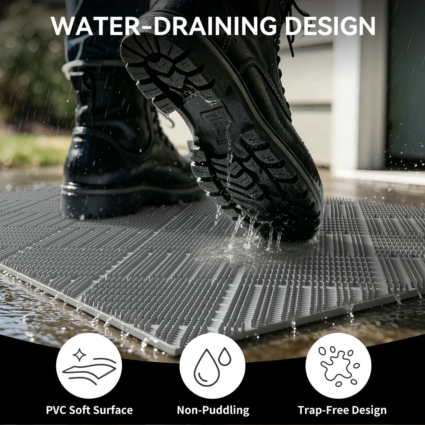 Front Door Mat Outside Entrance 31x47, Heavy Duty Non Slip, Outdoor Floor Mats Welcome Floor Doormat, Dirt Waterproof Exterior Entry Mats All Weather for Patio Entryway Kitchen Industral Bar Grey
