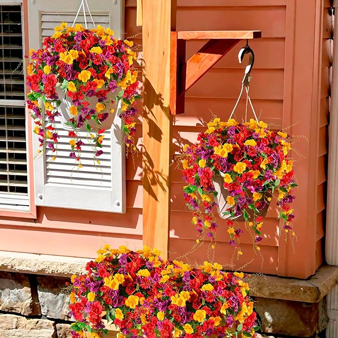 Artificial Flowers for Outdoors 2 Pack Fake Hanging Plants with Faux Hibiscus Flowers Summer Fall Decor UV Resistant Silk Leaves for Indoor Outdoor Front Door Porch Patio Planter Decor