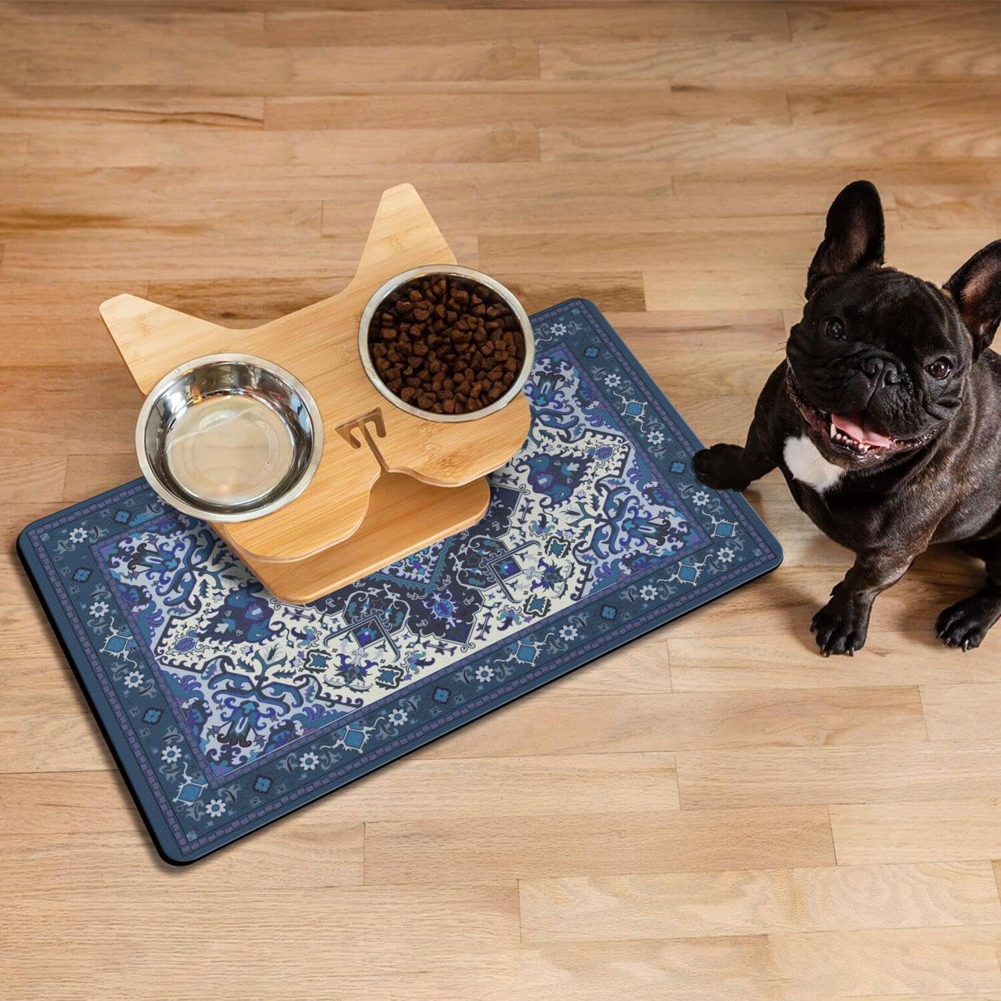 Pet Feeding Mat for Floors Cat Food Mat Waterproof Dog Food Mat and Water Absorbent Quick Dry Non Slip Mat for Cat Bowls