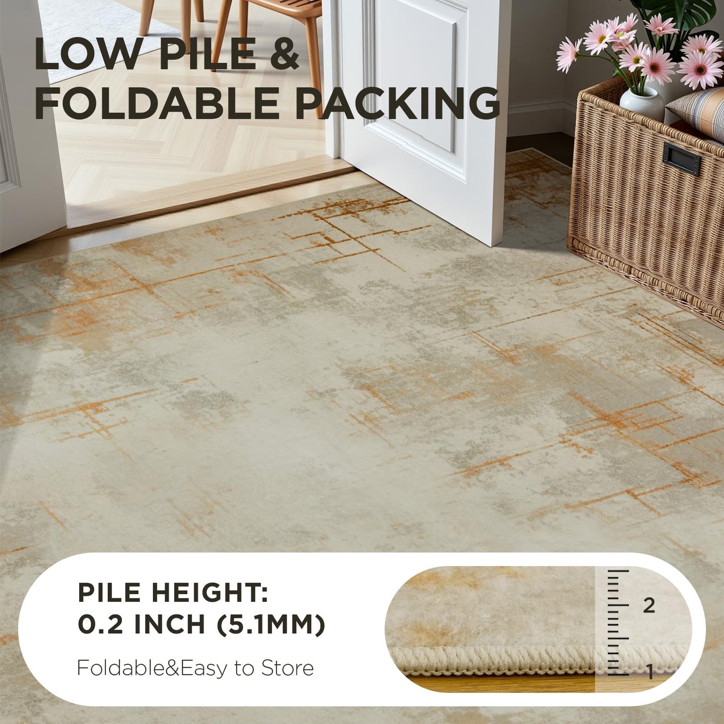 Joydeco 8x10 Area Rugs for Living Room, Washable Modern Abstract Non Slip Soft Rug, Low Pile Carpet for Bedroom, Dining Room, Home Office, Pet & Child Friendly, Light Brown & White & Beige