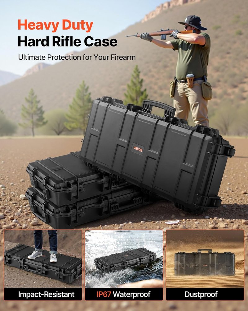 VEVOR Rifle Hard Case - Waterproof & Crushproof with 4 Layers of Foam | Lockable, Wheeled Design for Rifles/Shotguns