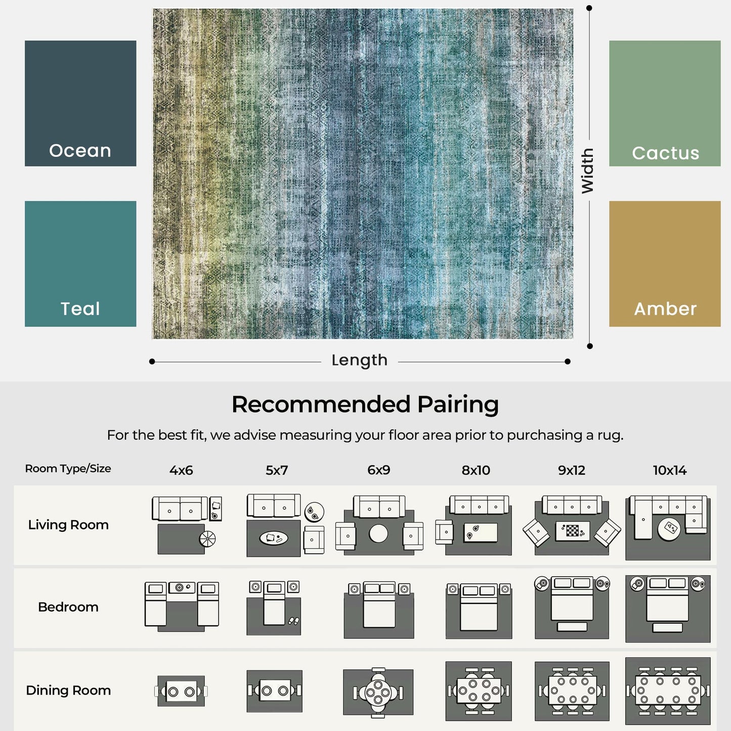 Kokia Abstract Teal Area Rugs 6x9 Boho Washable Distressed Retro Indoor Floor Rug Multicolor Low Pile Non-Slip Non-Shedding Carpet Bedroom Living Room Dining Room, Blue and Green