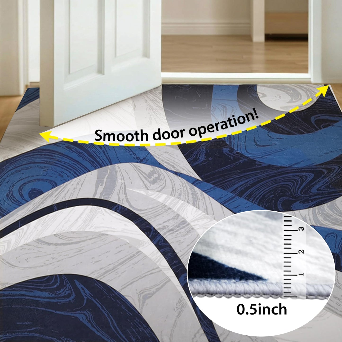 Washable Area Rug for Living Room, Indoor, Dinig Room – Soft Pile Non-Slip Rug for Kitchen – Modern Contemporary Design Machine Washable Carpet, Foldable Rug, Easy to Clean – (5X7-Dark Blue)