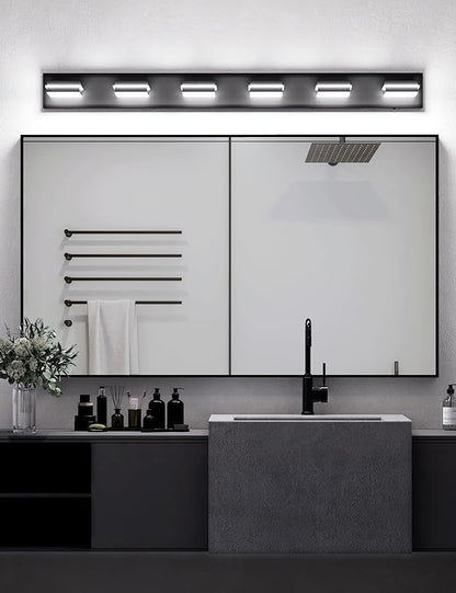 VOLISUN 5CCT Bathroom Light Fixtures Over Mirror, Dimmable, 360°Rotatable Head, 48 inch, 6 Light Bathroom Vanity Light Fixtures, Black LED Vanity Lights for Bathrooms-ETL Certificated