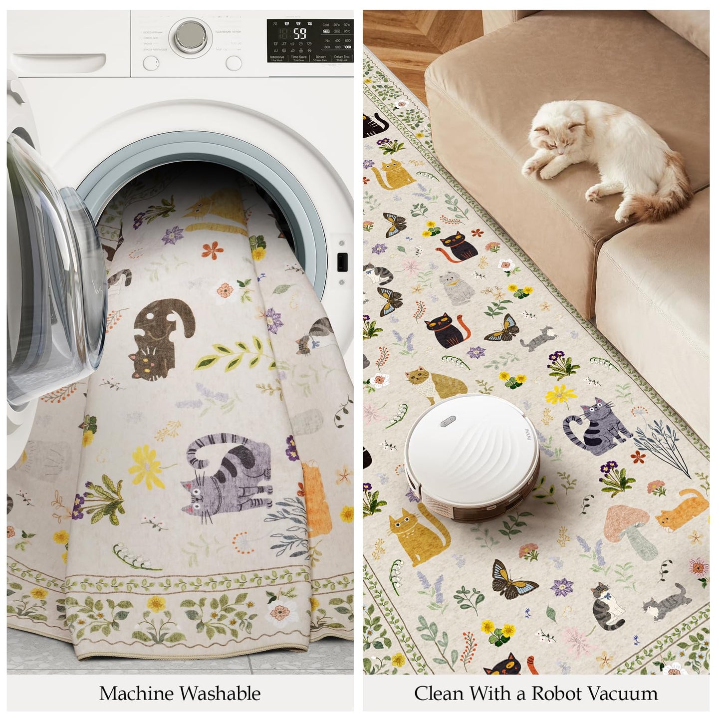 Small 2x3 Area Rugs for Entryway: Washable Kitchen Runner Rug Non Slip Soft Low Pile Animal Cat Carpet Rugs with Rubber Backing Waterproof Door Mats for Indoor Bathroom Bedroom Kids Room (2x3, Beige)