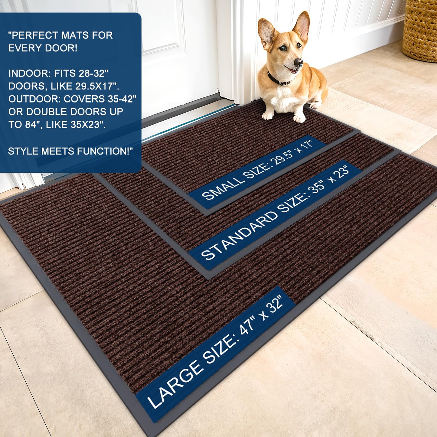 OLANLY Front Door Mat Indoor Outdoor Entrance, Waterproof Heavy Duty Doormat, Fade Resistant, Low Profile, Easy Clean Patio Porch Welcome Floor Mats for Entry, 59x34, Brown
