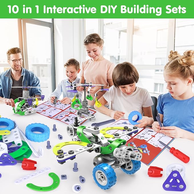 10 in 1 STEM Toys for 4 5 6 7 8+ Year Old Boy Easter Birthday Gifts Building Toys for Kids Ages 4-8 5-7 6-8 Educational Stem Activities for Boy 4-6 8-10 Erector Set Construction Creative Games