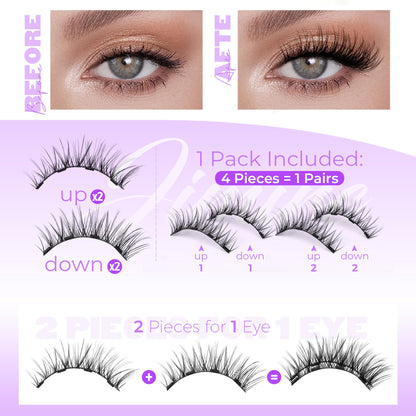 Magneitc Eyelashes with Applicator Wispy False Eyelashes No Glue Needed Natural Look Cat Eye Magnetic Lashes Easy to Use Reusable Fluffy Magnetic Eyelashes without Eyeliner 1 Pair Pack