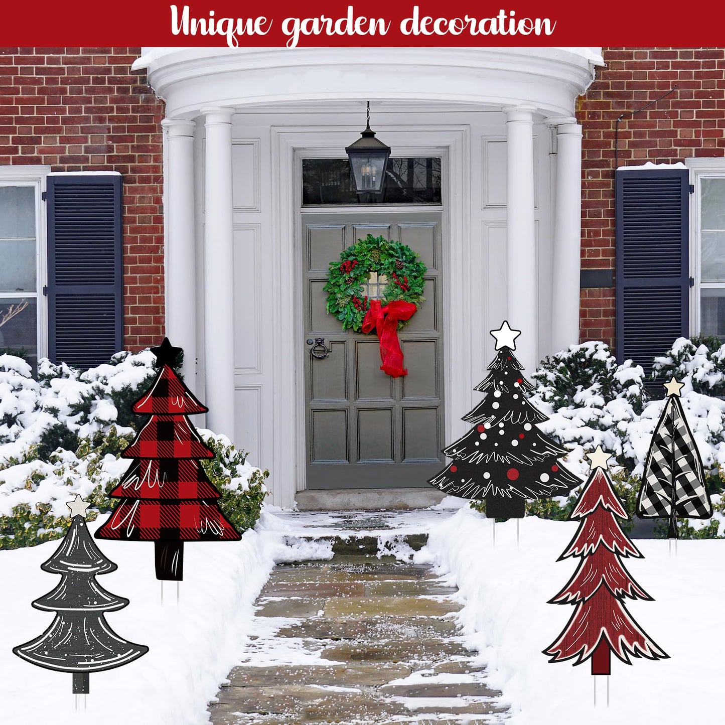 5 PCS Christmas Tree Yard Signs - Outdoor Lawn Sign Decorations with Stakes for Xmas Winter Party Porch Lawn Walkway Decor