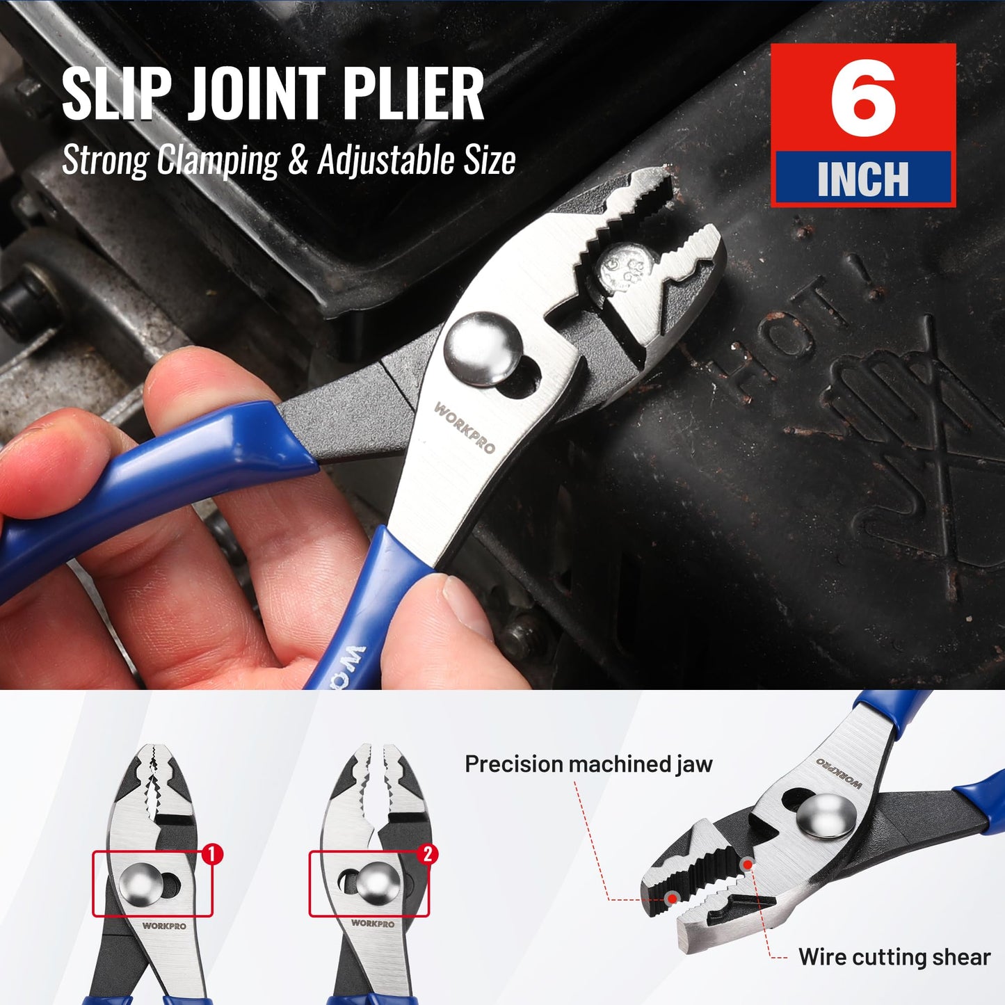 WORKPRO Pliers Set, 3-Piece Plier Tool Set with Soft Handle, 6" Needle Nose, 6" Slip Joint, 8" Groove Joint Plier for DIY & Home Use