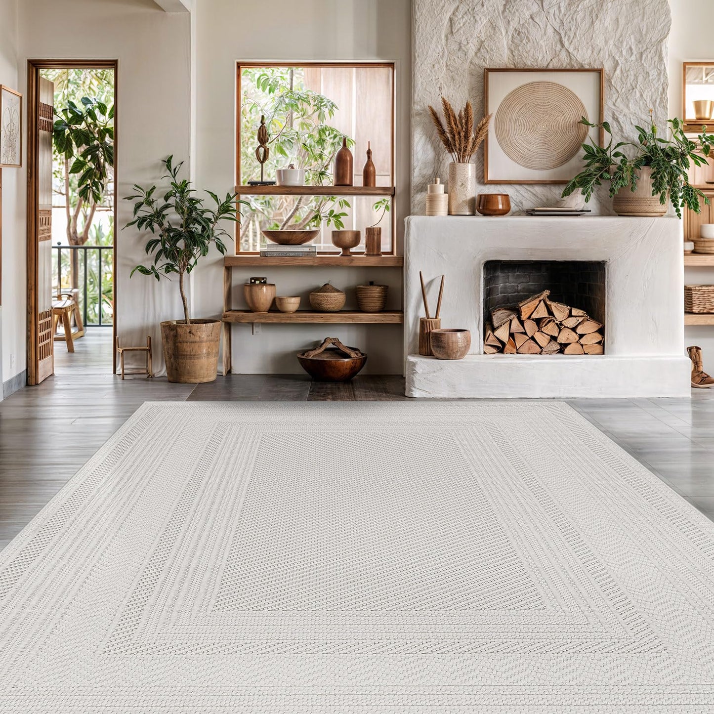 Luul Home Micro Loop Indoor Rug White 5x7 Boho Geometric Neutral Area Rugs for Living Room Soft Luxury Modern Low and High Pile Durable Stain Resistant Non-Shedding Indoor Area Carpet 5 x 7