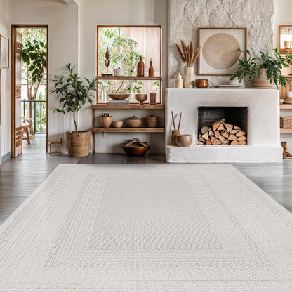 Luul Home Micro Loop Indoor Rug White 5x7 Boho Geometric Neutral Area Rugs for Living Room Soft Luxury Modern Low and High Pile Durable Stain Resistant Non-Shedding Indoor Area Carpet 5 x 7
