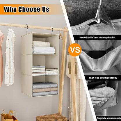 Hanging Closet Organizer and Storage 3-Shelf, Easy Mount Foldable Hanging