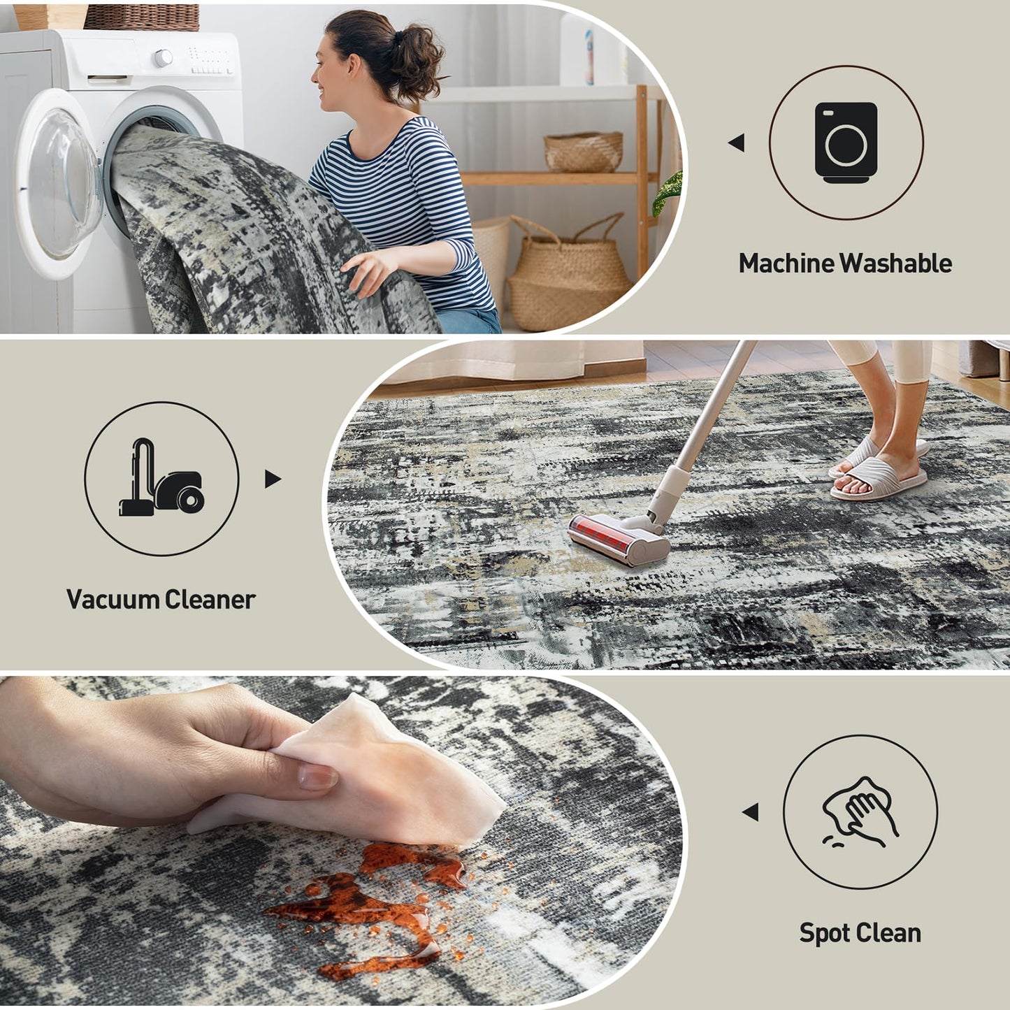 2'6''x8' Runner Rugs Washable Rug: Modern Abstract Hallway Runner Rug Indoor Soft Low Pile Thin Carpet Anti-Skid Non-Shedding Carpets for Kitchen, Entryway, Laundry, Bedroom - Black Grey Gold