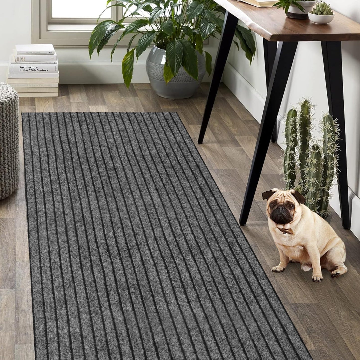 Weidear Hallway Runner Rug with Rubber Backing, Laundry Room Rug Non Slip, Washable Outdoor Indoor Rug Carpet Runner, Customized Area Rugs Mat for Entryway, Balcony, Deck-2FT x 10FT, Gray Stripe