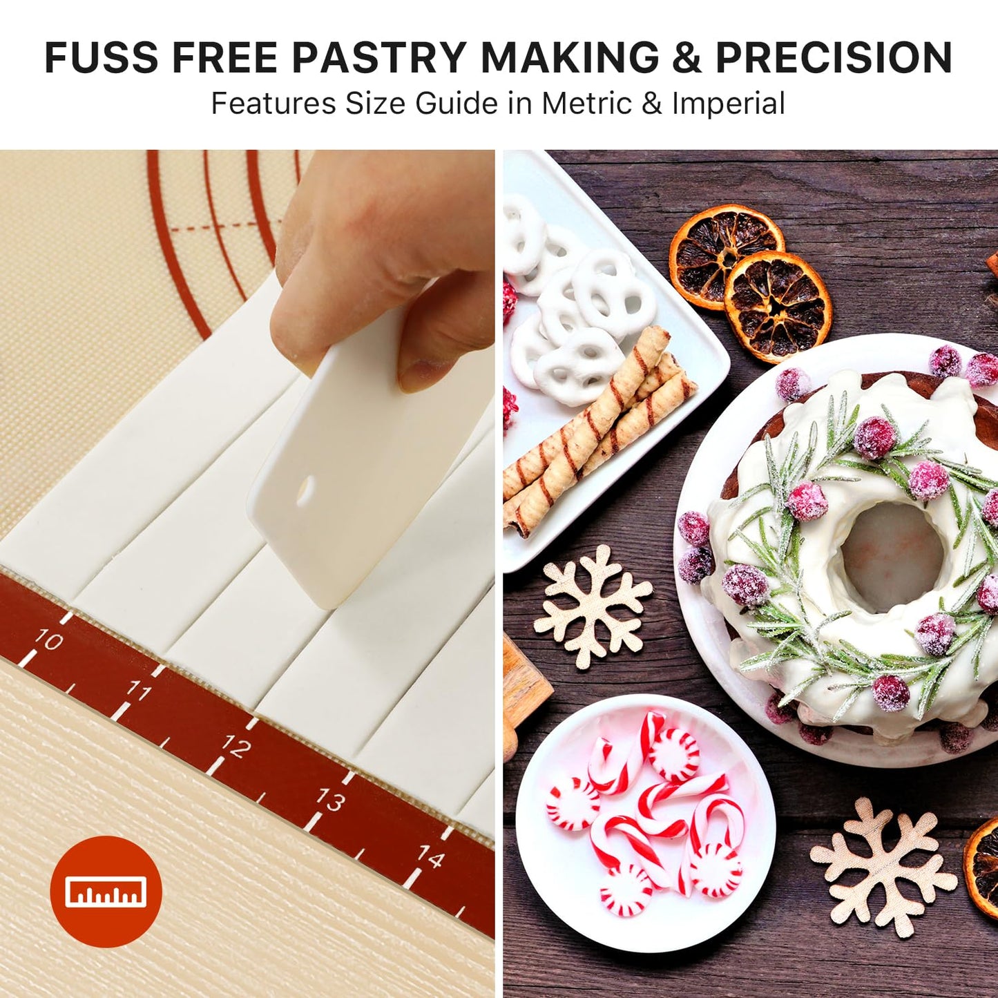 2 Pack Non Stick 26''x16'' Extra Large Thick Silicone Pastry Mat and 11''x16'' Cooking Mats, Double Measures Scale for Non-slip Silicone Baking Sheet,Counter Mat, Dough Rolling, Reusable Bakeware Mats