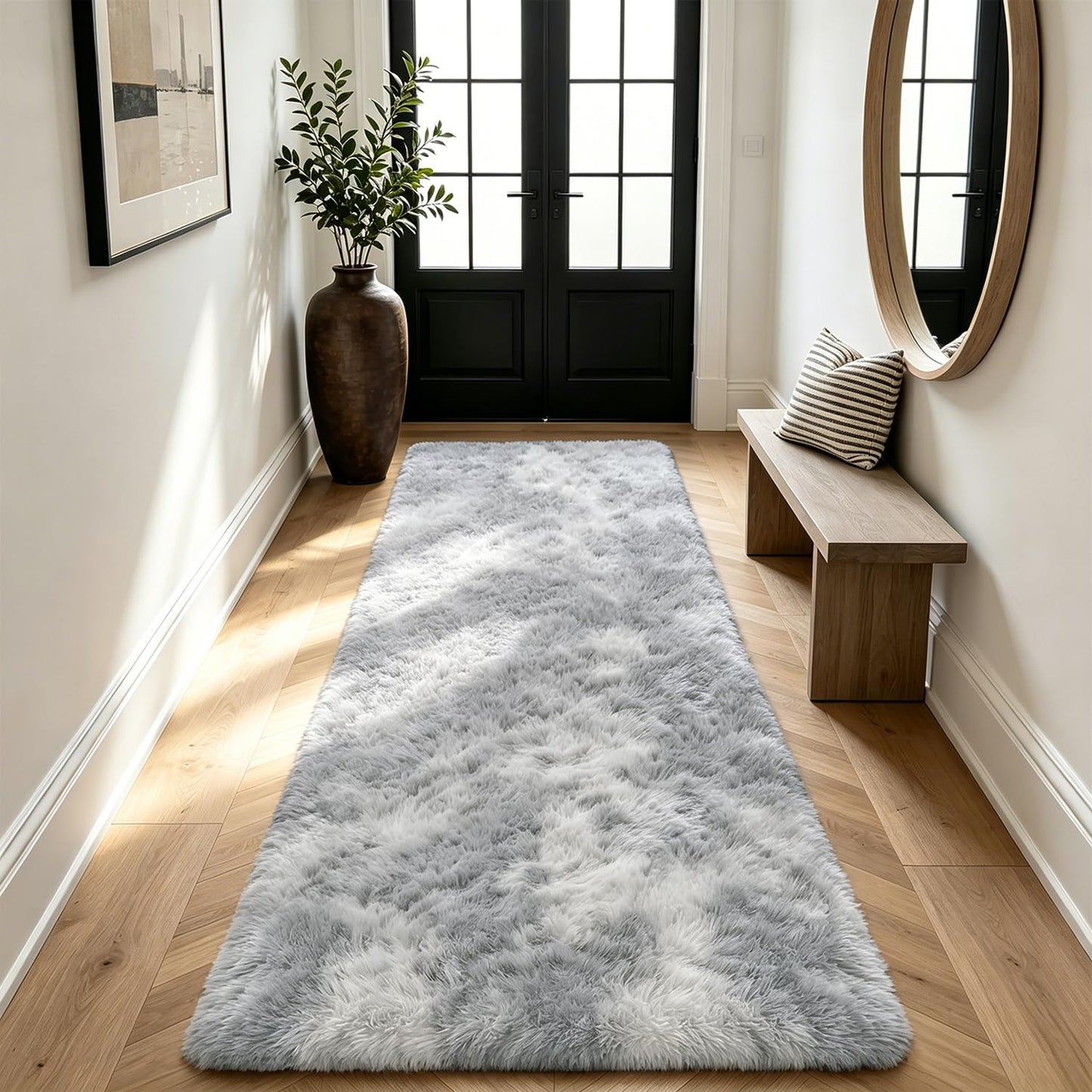 Shag Runner Rug for Bedroom Living Room 2x6 Upgrade Non-Slip Fluffy Soft Bedside Rugs,Shaggy Gray Carpet for Livingroom Dorm Home Decor Aesthetic