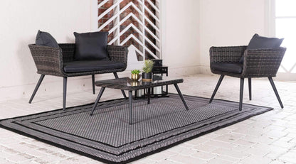 Unique Loom Outdoor Border Collection Area Rug - Multi Border (4' x 6' Rectangle, Gray/ Black)