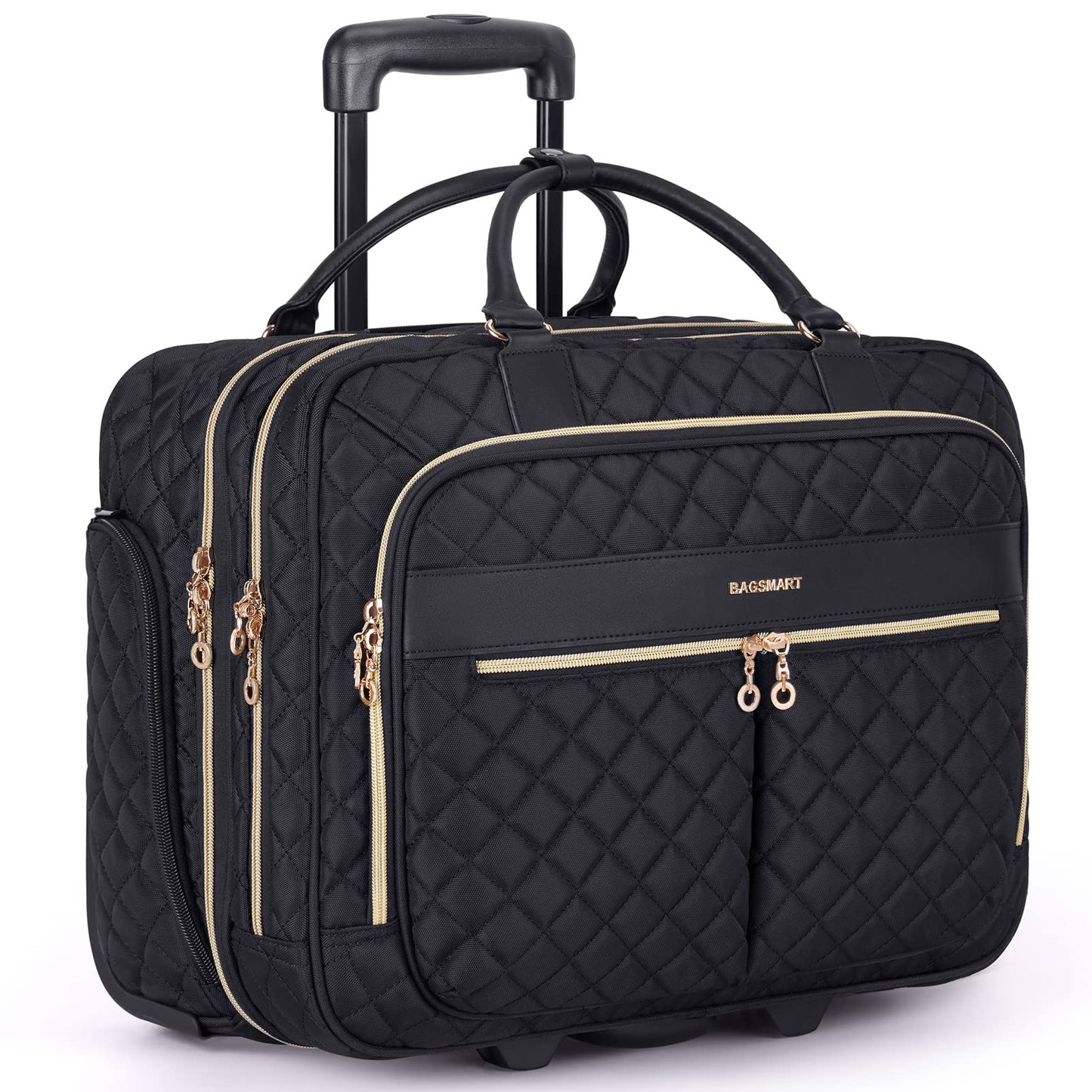 BAGSMART Rolling Laptop Bag Women, 17.3-Inch Quilted Briefcase on Wheels, Computer Case for Business Travel Work