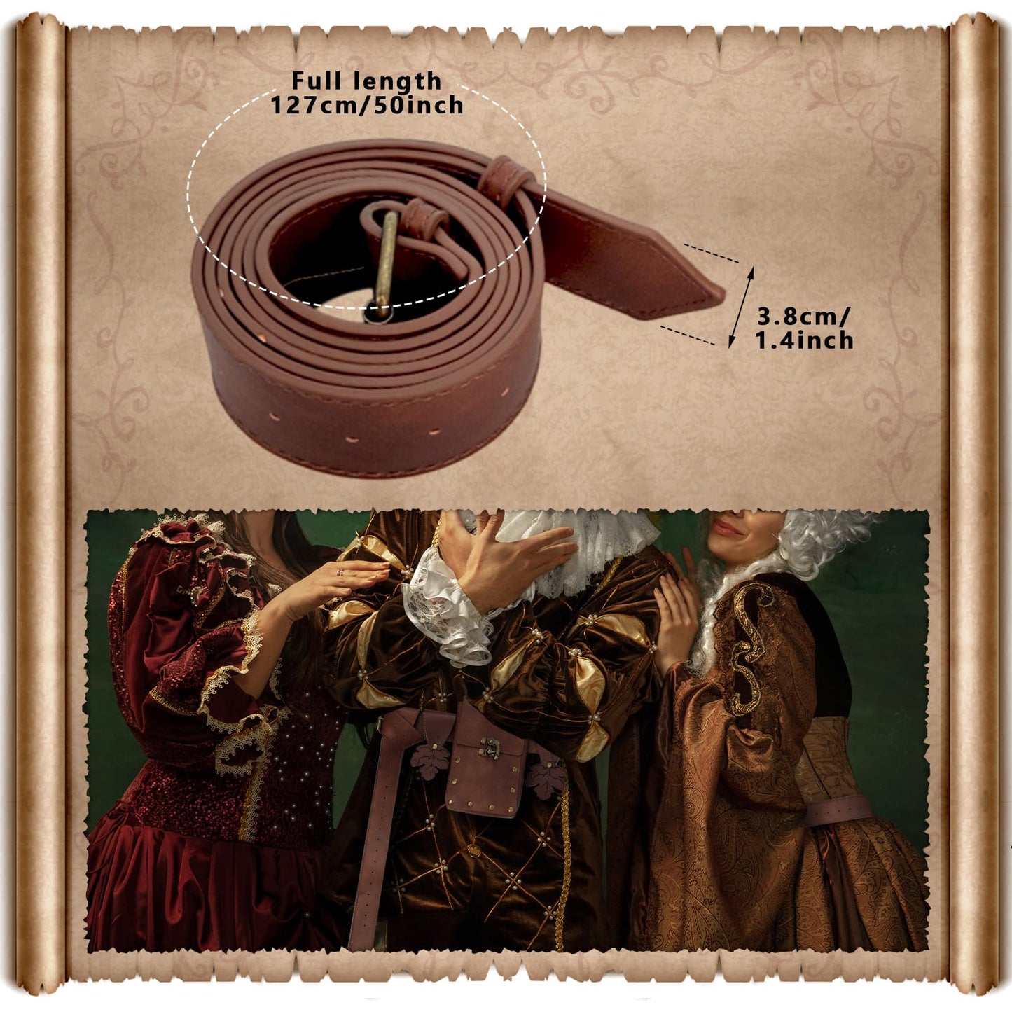 FunMular Renaissance Accessories Costume Women Belt Pouch Medieval Viking Potion Bottles Waist Bag Leather Belt Leaf Skirt Hikes (Brown Set)