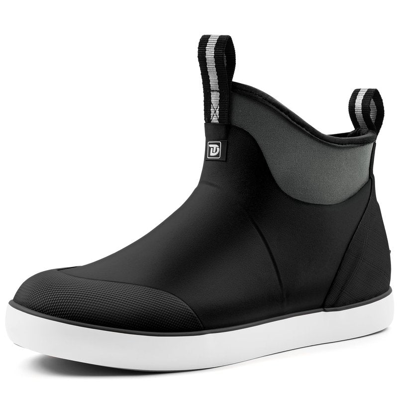 Trudave Deck Boots for Men, Waterproof Rain Boots with High Traction, Slip On Saltwater Fishing Boots Neoprene Rubber Ankle Boots for Boating Sailing