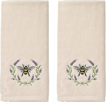 SKL Home Bee Lavender 100% Cotton Embroidered 2pc Hand Towel Set, Decorative