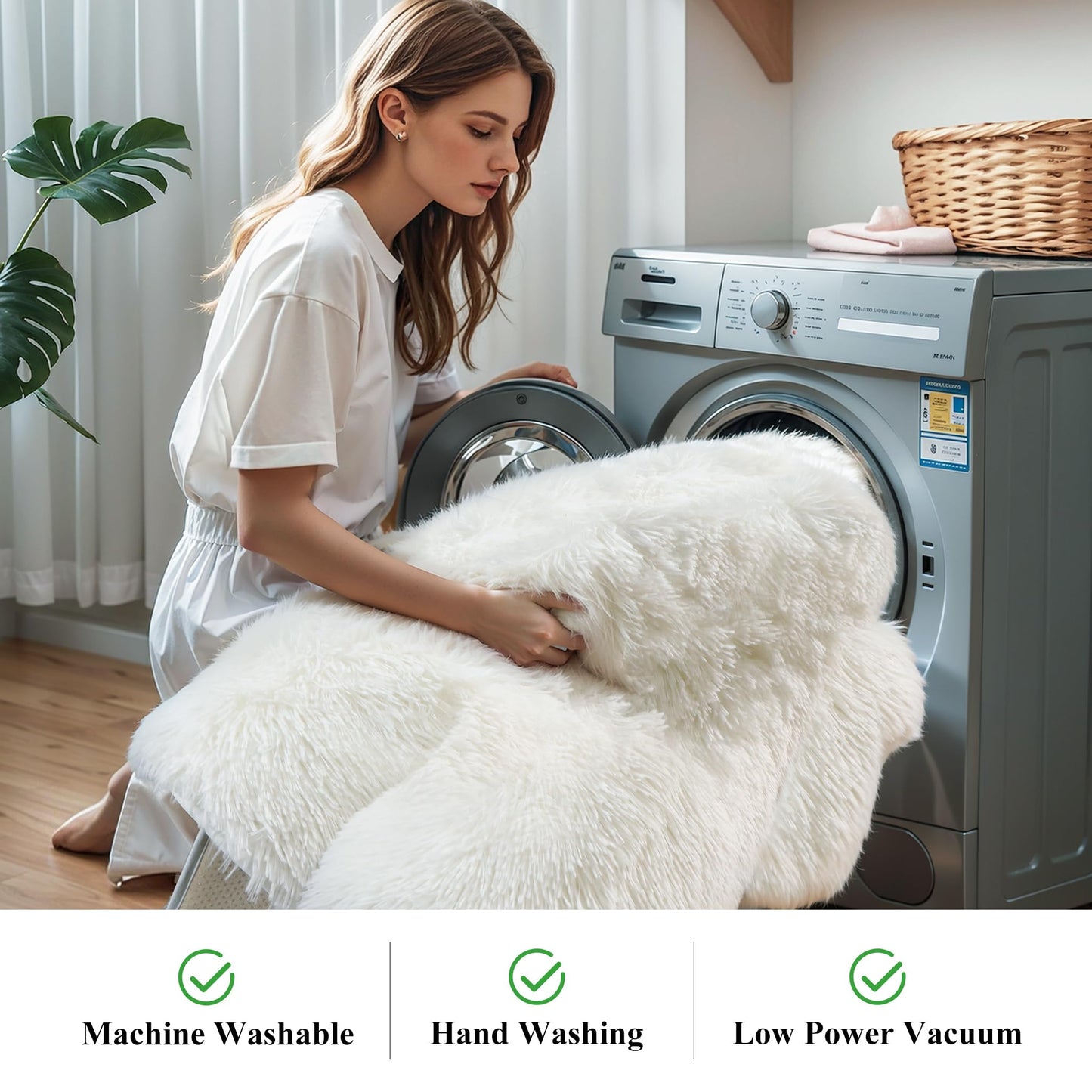 KCHOWUA Cream White Fluffy Shag Rug for Bedroom,4'x6' Machine Washable Soft Shaggy Fuzzy Small Area Rugs for Living Room,Cute Furry Plush Kids Rugs Nursery Dorm Boys Girls Bed Room Carpets,Ivory