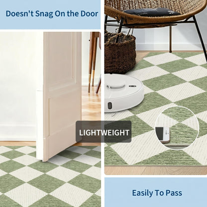 GarveeHome 5x7 Modern Checkered Area Rug, Sage Green Washable Rugs for Living Room Bedroom, Soft Low Pile Non Slip Diamond Floor Mat Plaid Print Throw Rug Indoor Carpet Dining Room Playroom