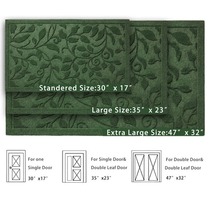 VivaNest Green Leaves Ivy Scroll Outdoor Indoor Entrance Door mat, Durable Absorbent Mud Scraper Mat for Front Door, Thick Natural Rubber Back, Easy Clean Entryway Welcome Mat 17x30 Inch, Low Profile