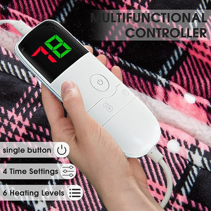 Pink Heated Blanket Electric Throw, 50X60, Heating Throw with 10 Levels & 8 Hours Auto Off, Plaid Checkered Sherpa Blanket Warmer Gifts for Women Mom Trendy Teen Girl, Home Decor for Living Room