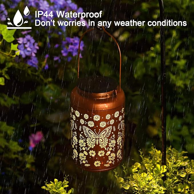 Birthday Day Gifts for Women Men Mom 2 Pack Butterfly Solar Lanterns Outdoor Waterproof - Butterflies Solar Lights Garden Decor, Outdoor Decor for Patio, Yard