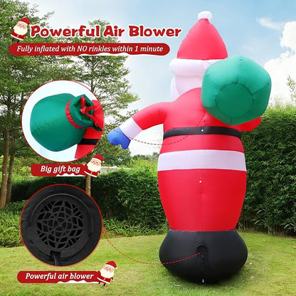 8 FT Christmas Inflatables Santa Claus Outdoor Decorations, Blow Up Santa Claus with Gifts Bag, Big Santa Carrying Presents Sack, Built-in LED Light, Xmas Outside Decor for Front Back Yard Garden Lawn