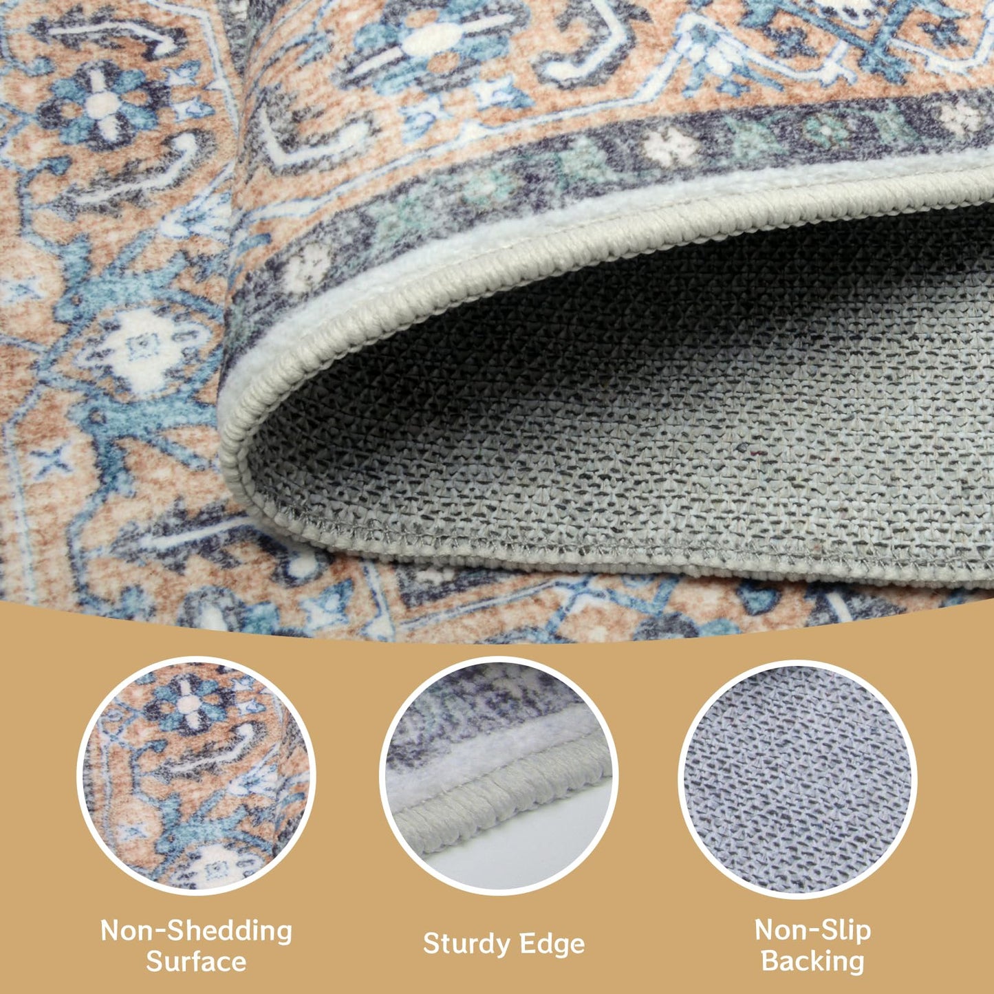 YLAREE Washable Rug Small Entryway Area Rug Non Slip Indoor Door Mat 2x3 Entrance Stain Resistance Low Pile Throw Rugs for Inside Front Door Floor Bedroom Kitchen Entry, Blue Brown