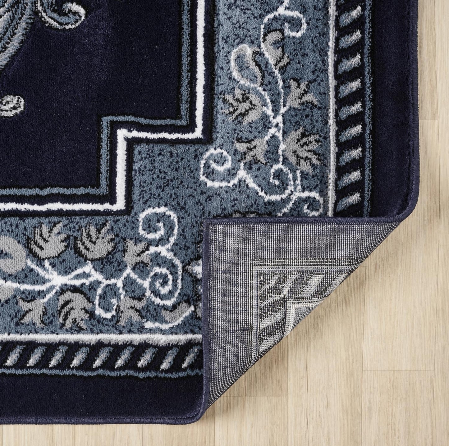 HADBA Modern 5x7 Navy Traditional Living Room Rug - Area Rugs for Living Room Dining & Bedroom - Hand Carved Runner Carpet - Durable Polyester - Non-Fade Stain-Resistant - Turkish Made