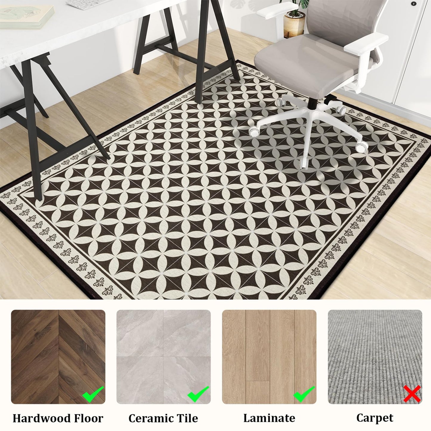 Office Chair Mat for Hardwood Floor, 60"x45" Easy Glide Computer Desk Mat Protector for Rolling Chair Under Desk Rug Nonslip Backing, Machine Wash, (Modern)