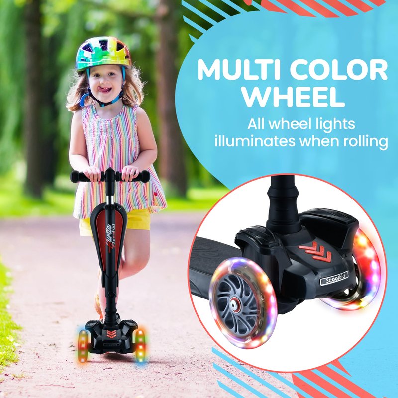 Hurtle 3 Wheeled Scooter for Kids - 2-in-1 Sit/Stand Child Toddlers Toy Kick Scooters with Flip-out Seat, Adjustable Height, Wide Deck, Flashing Wheel Lights, For Boys/Girls 1 Year Old+
