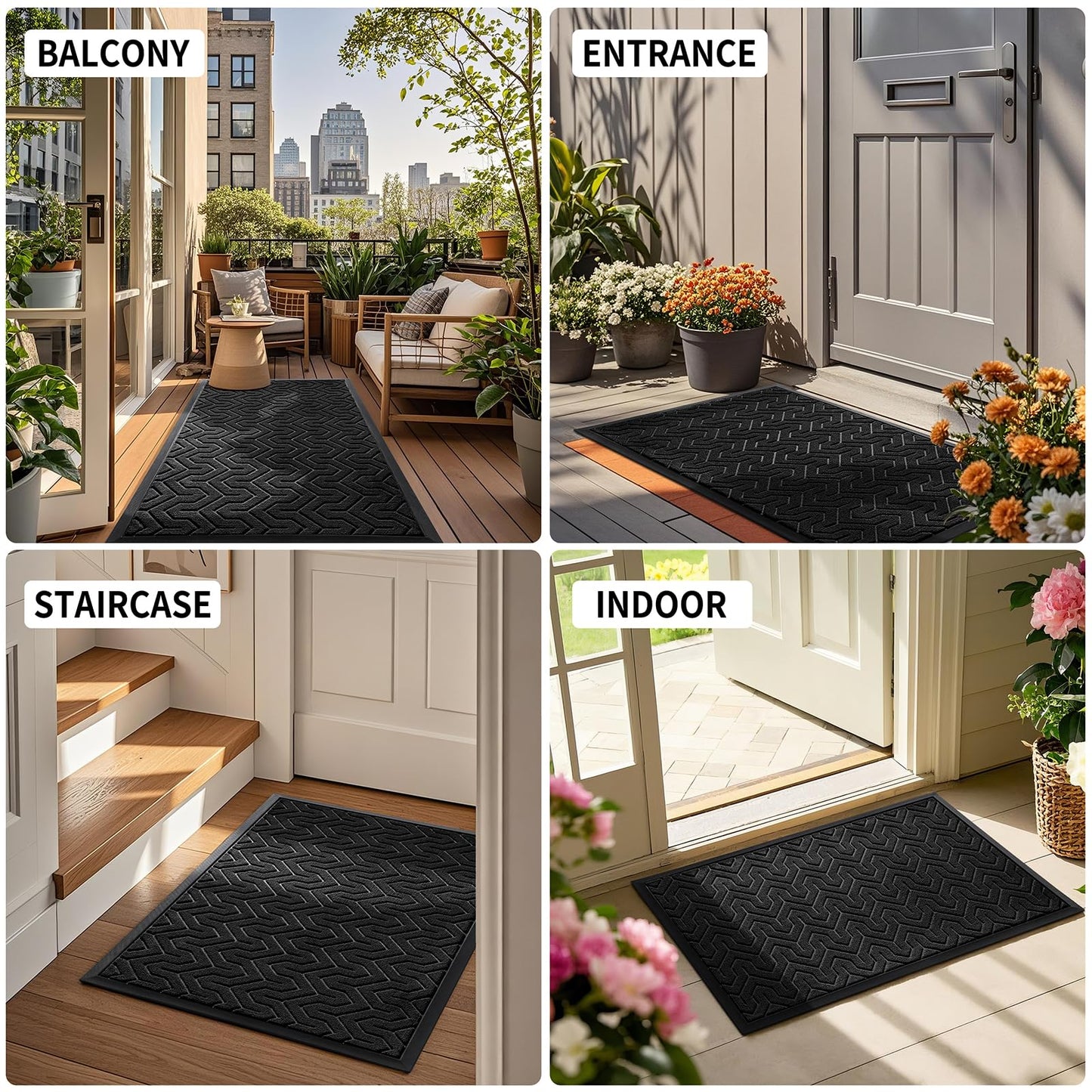 Yimobra Front Door Mat Outside Entrance 29.5x17, Waterproof Heavy Duty Outdoor Mats for Front Door, Non Slip Rubber Entry Mat for Garage Patio Indoor, Black