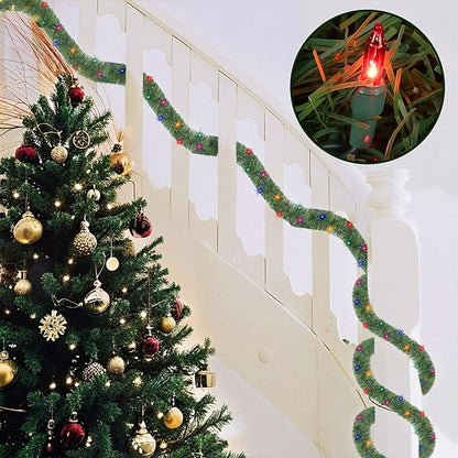 WATERGLIDE Lighted Christmas Green Garland 15FT, with Multicolor String Lights, Pre-lit Artificial Greenery Garlands, Plug in & Connectable Xmas Lights for Indoor Outdoor Holiday Party Decor