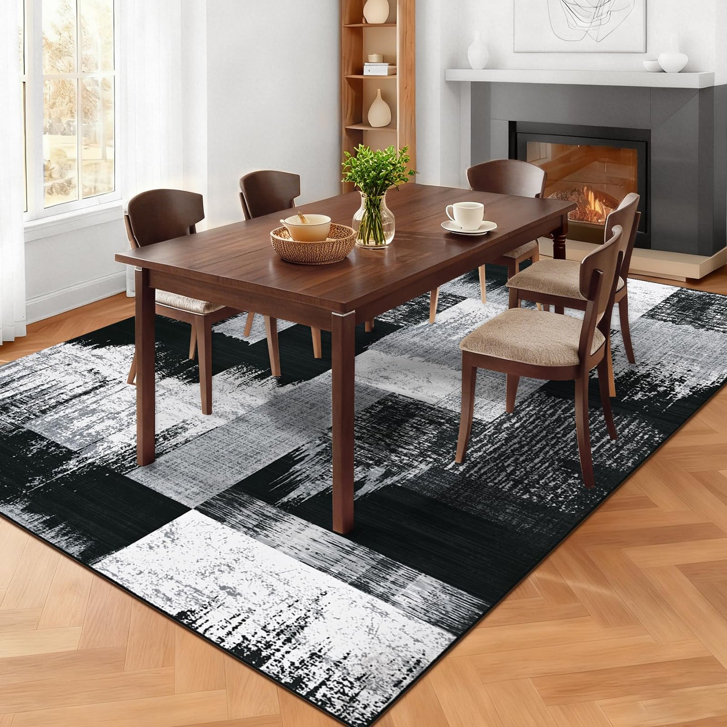 Yinhua Modern Geometric 8x10 Area Rugs, Patchwork Grey Rugs for Living Room Washable Abstract Rug Non Slip, Soft Bedroom Rug Stain Resistant, Mid Century Low Pile Carpet for Dining Room, Office